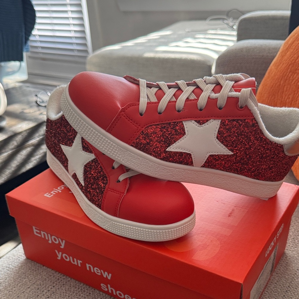 Red Glitter Star Sneakers